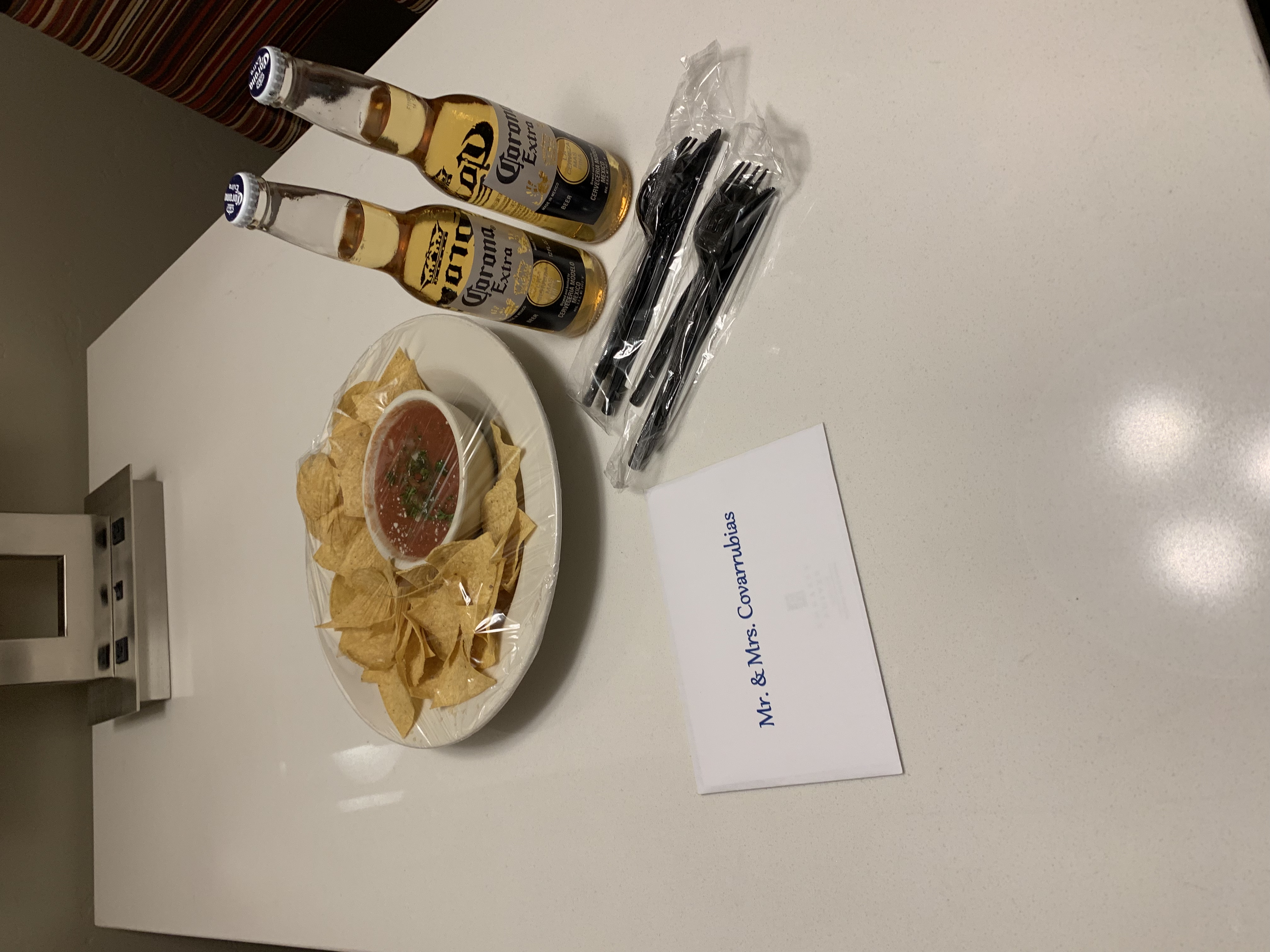 Beer with chips and salsa